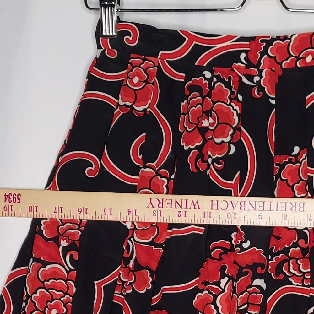 Gloria Sachs Midi Skirt 8 Dark Floral Red Trellis Designer‎ 80s Vtg Whimsy Prep